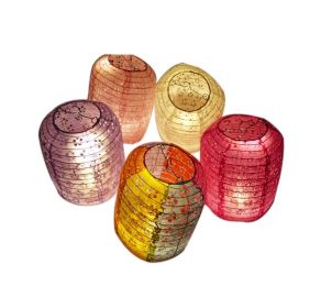 [Random color] Set of 5 Chinese/Japanese Style Hanging lantern Decorative Hollow Paper Lantern 20x15cm - Default