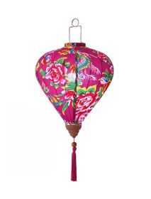 Creative Chinese Cloth Lantern Colorful Home Garden Hanging Decor Decorative Lampshade 14" , Rose red flowers - Default