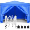 10'x10' EZ Pop Up Canopy Outdoor Portable Party Folding Tent with Removable Sidewalls + Carry Bag + 4pcs Weight Bag - Blue