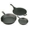 4-Piece Cast Iron Skillet Set with Handles and Griddle, Pre-Seasoned, 6", 10.5", 11" - black