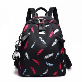 Anti-thief Feather Print Women Backpack Waterproof Travel Casual Schoolbag - Red feathers