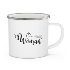 Enamel Camping Mug, Quintessential Woman Black Illustration - 12oz