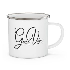 Enamel Camping Mug, Great Vibes Black Illustration - 12oz