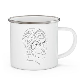 Enamel Camping Mug, Say It Soul, "chosen" Black Woman Line Art, Self Worth Line Art - 12oz