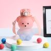 Cute Water Bottle 27oz With Strap Portable Leakproof BPA-free Kawaii Bear Straw Drink Bottles - Green