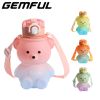 Cute Water Bottle 27oz With Strap Portable Leakproof BPA-free Kawaii Bear Straw Drink Bottles - Green